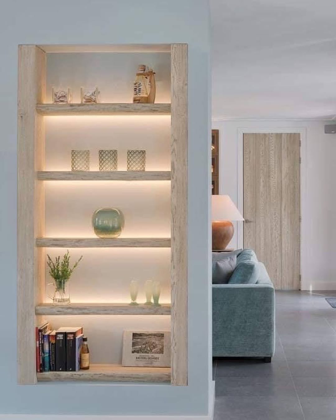 Recessed Shelves With Integrated Lighting Add Ambiance