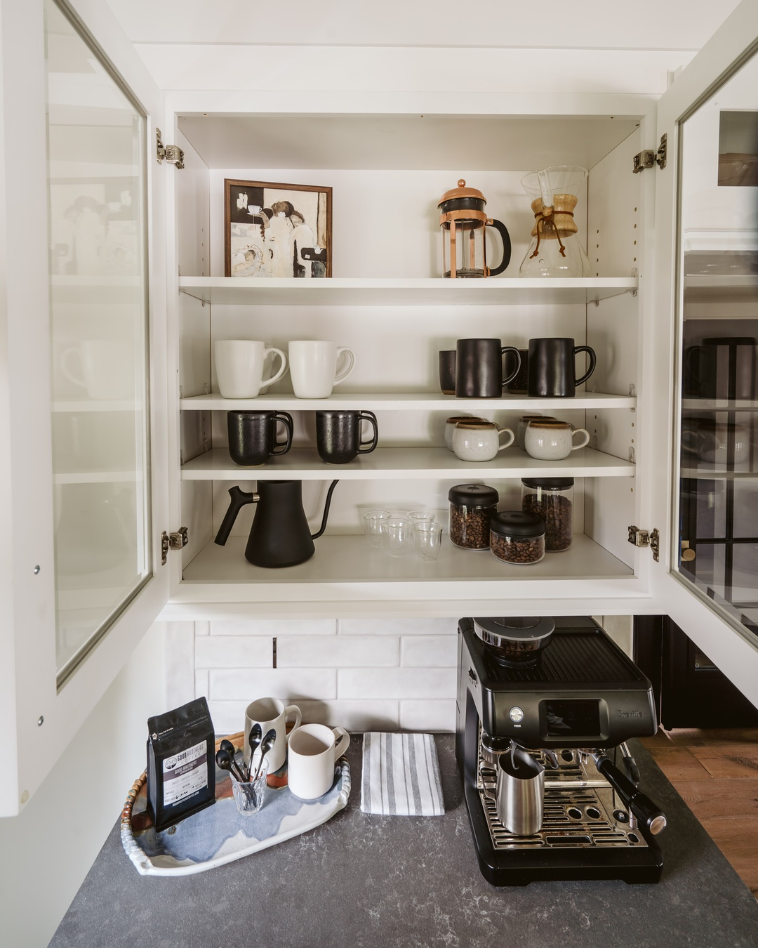 Glass-Fronted Cabinet for Coffee Bar Storage
