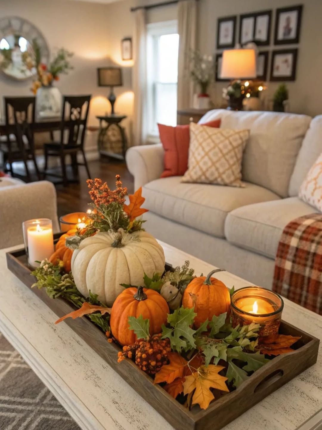 Style a Wooden Tray with Pumpkins and Candles