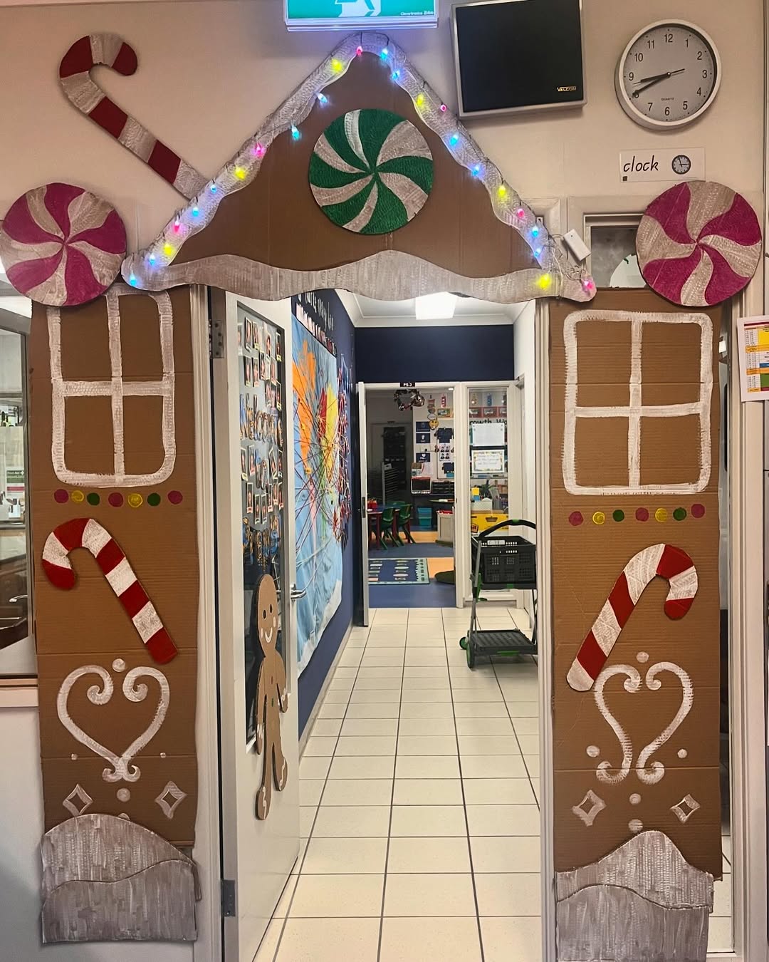 Cardboard Gingerbread House Door With Candy Cane Accents