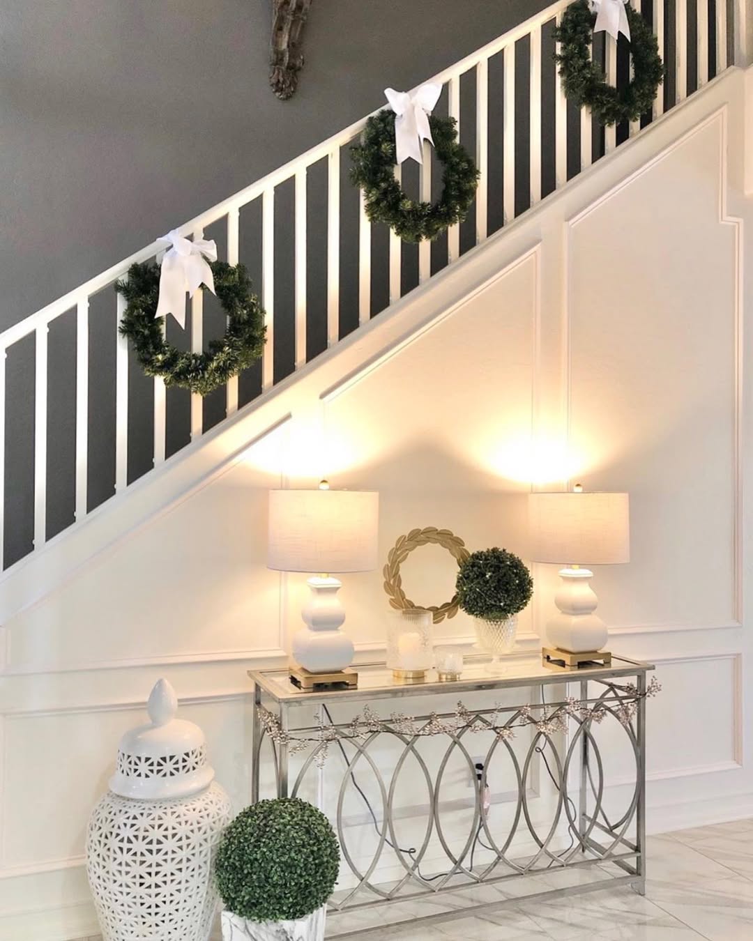 Line Stairs with Small Wreaths and White Bows