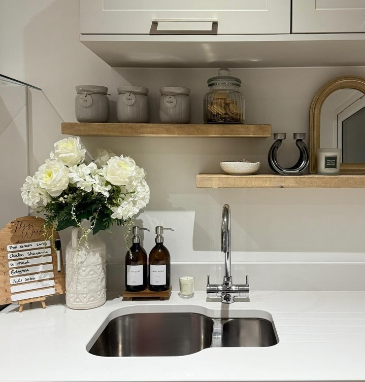 Amber Glass Dispensers for a Streamlined Sink Area