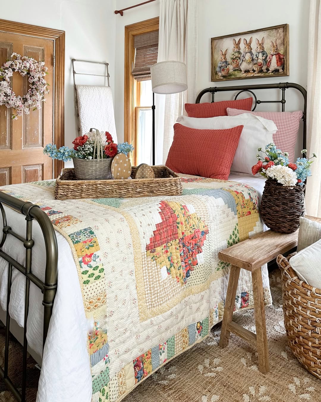 Woven Tray with Spring Accents for Bedside Whimsy