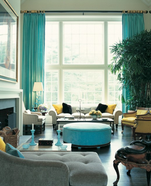 Turquoise Ottoman Adds a Bold Pop of Color