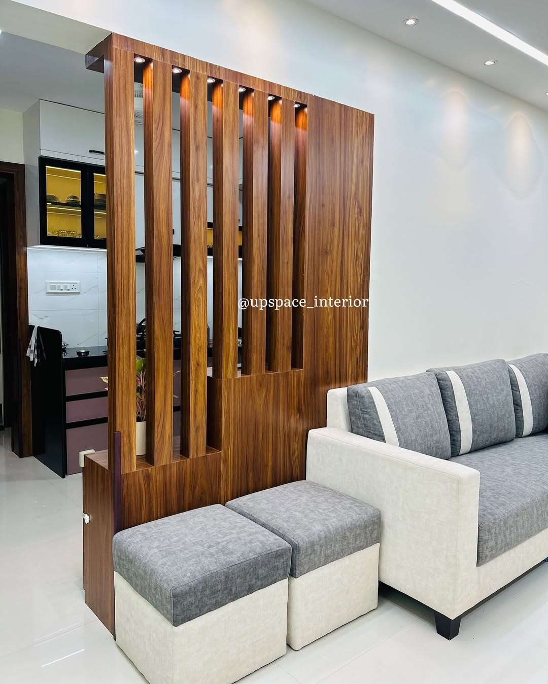 Wood Slat Divider With Built-In Spotlights