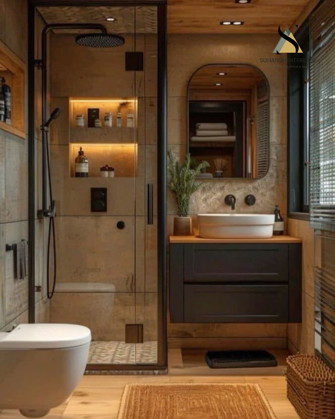 Dark Vanity Drawers With Wood Countertop