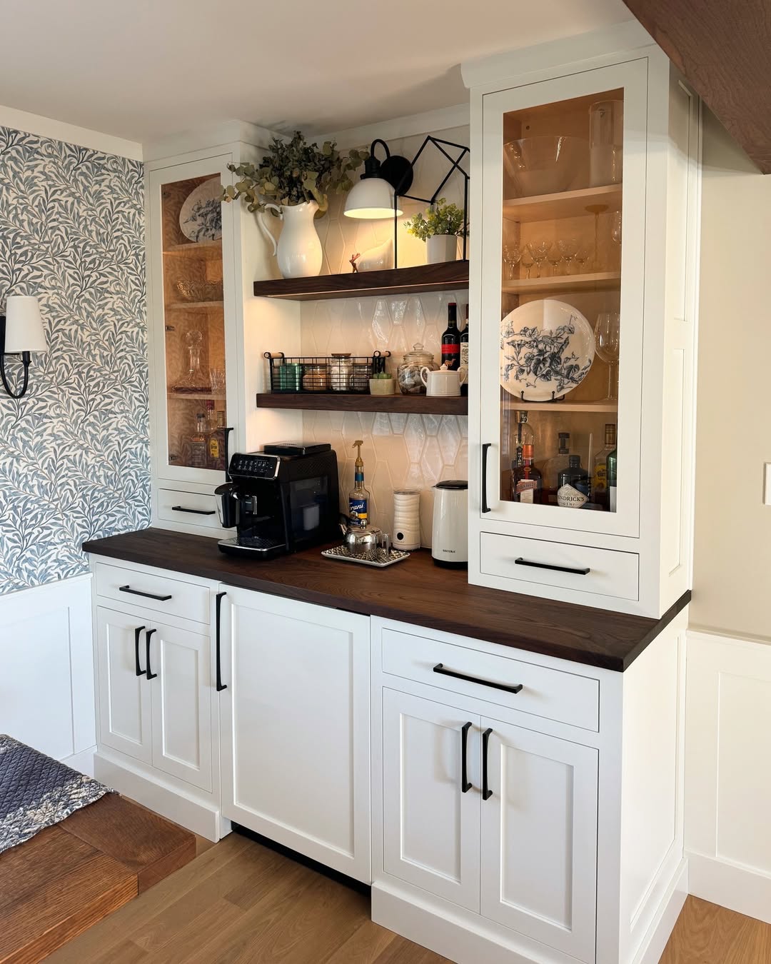 Open Wood Shelves with Integrated Lighting