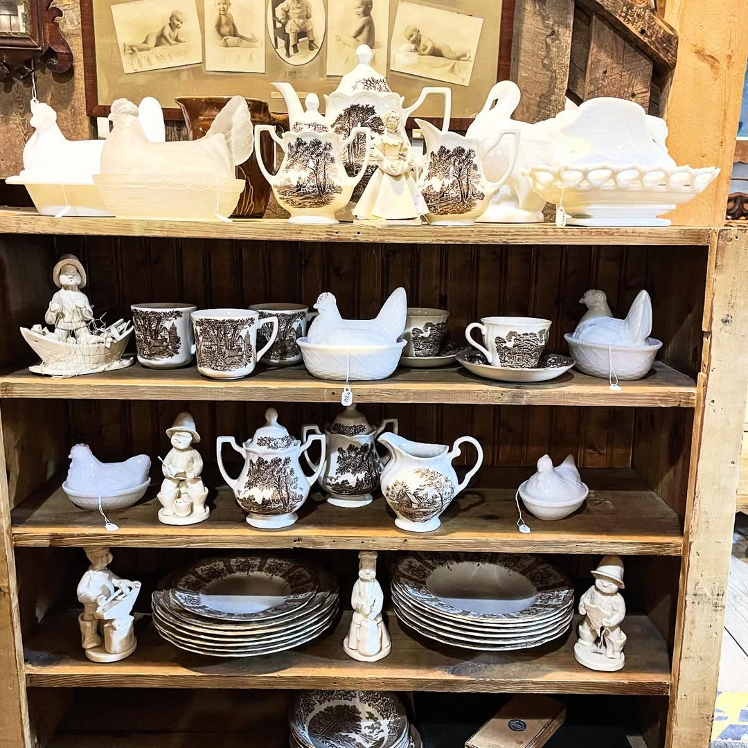 White Chicken Dishes Add Whimsical Charm To Shelving