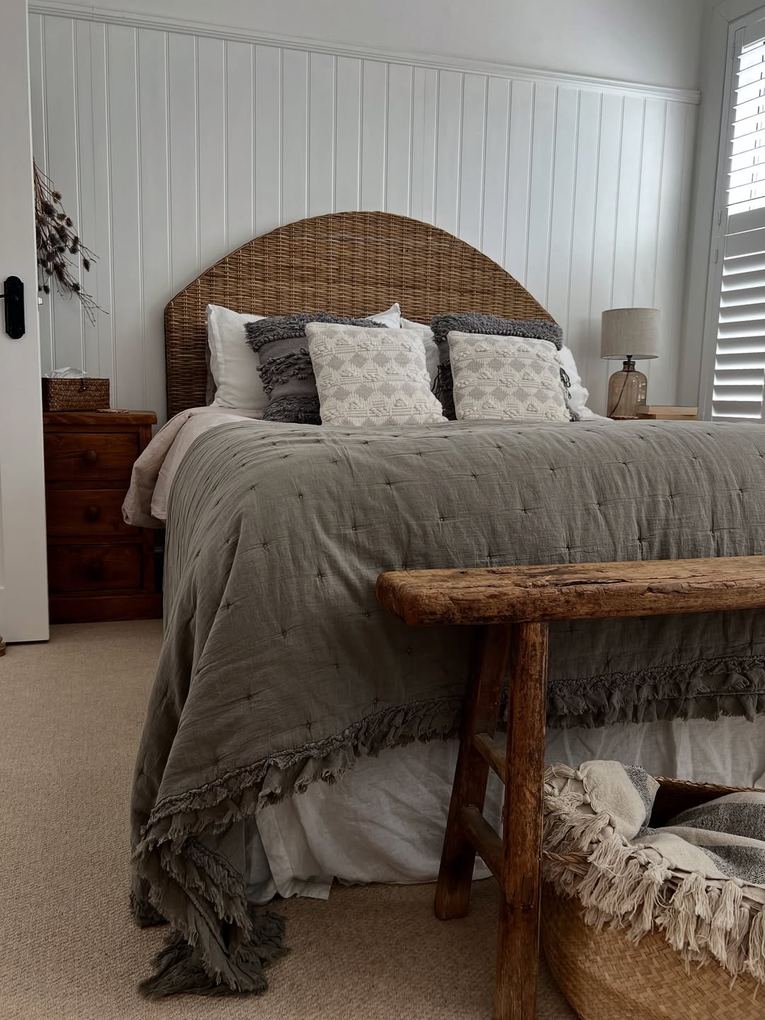 Woven Rattan Headboard Adds Natural Texture