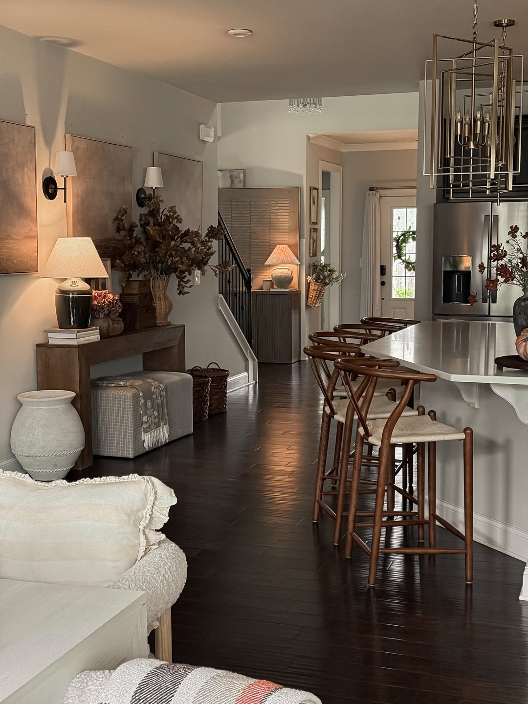 Wooden Bar Stools With Natural Woven Seats