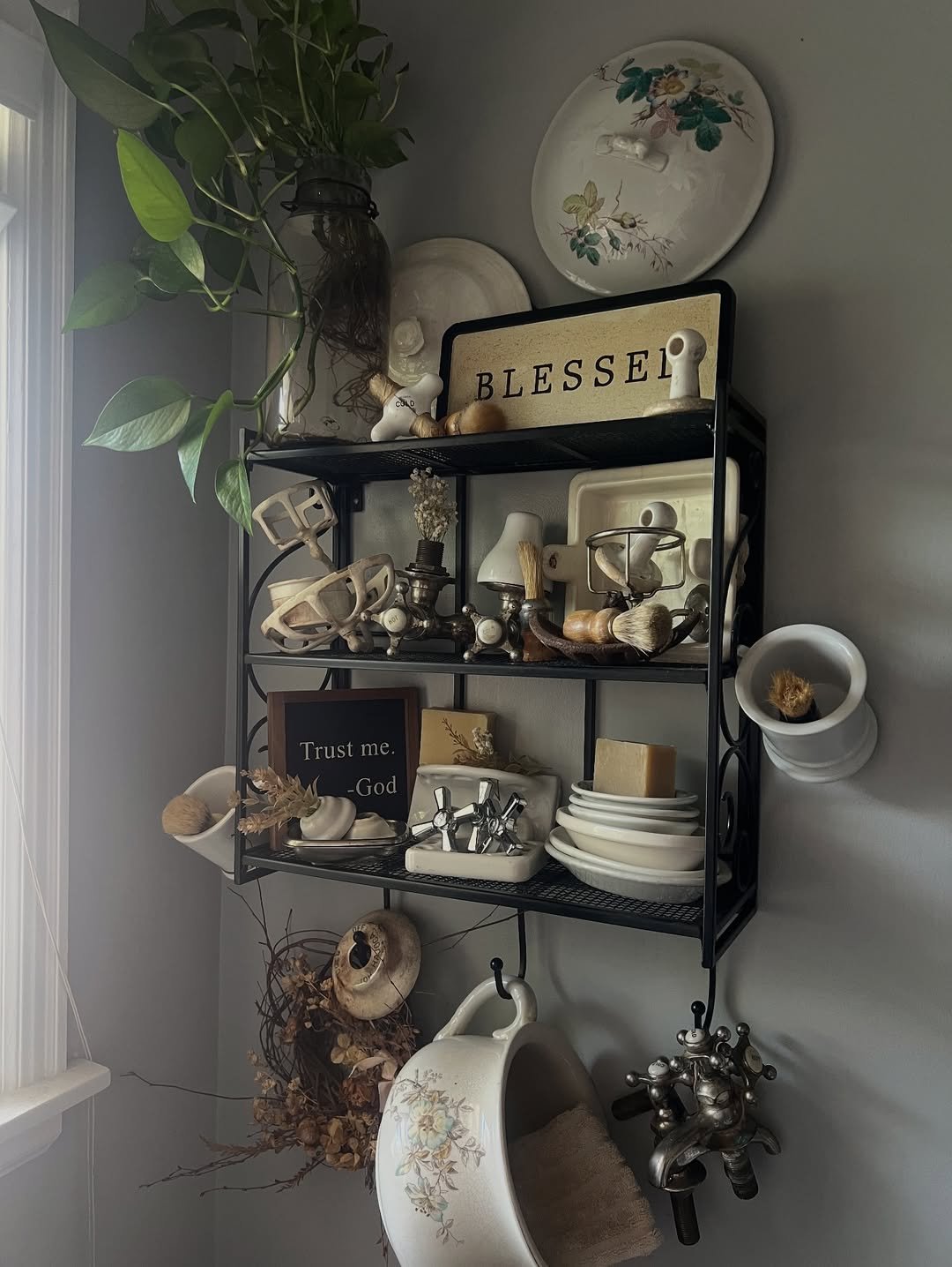 Tiered Metal Shelf Displays Vintage Bathroom Finds
