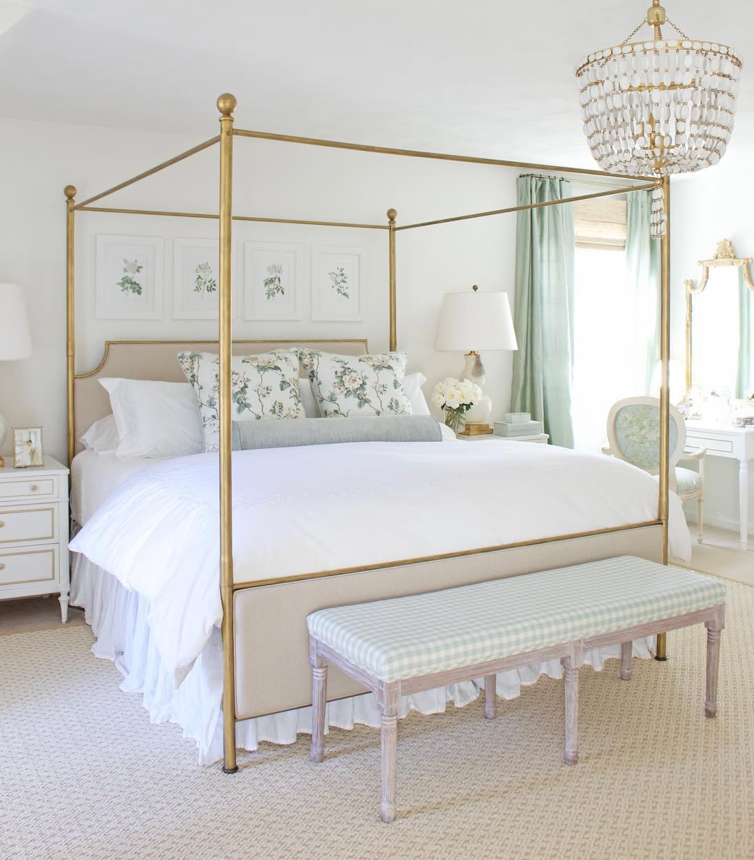 Four Botanical Prints Frame the Bed With Delicate Greenery