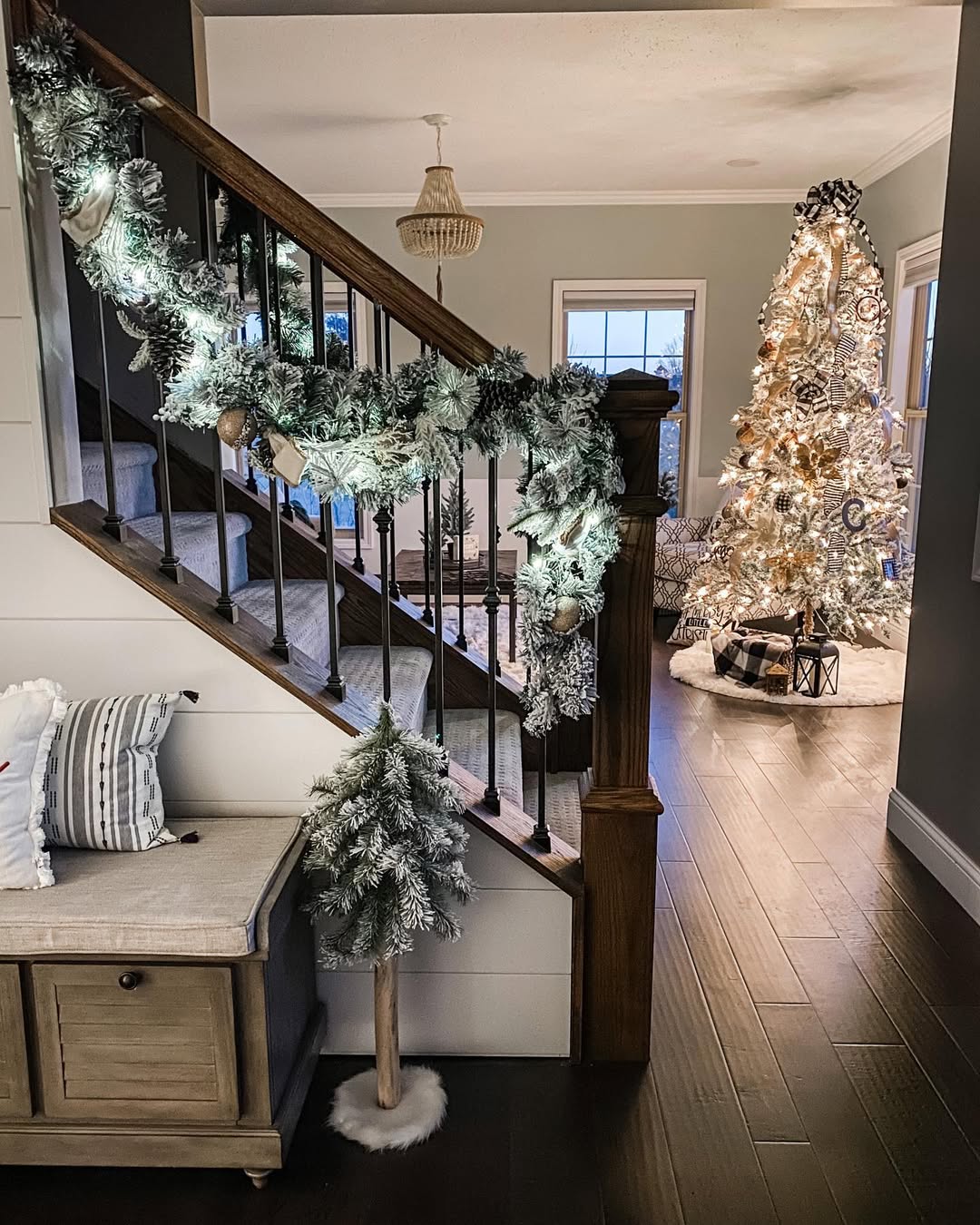 Frosted Garland with Pinecones and Lights for a Snowy Look