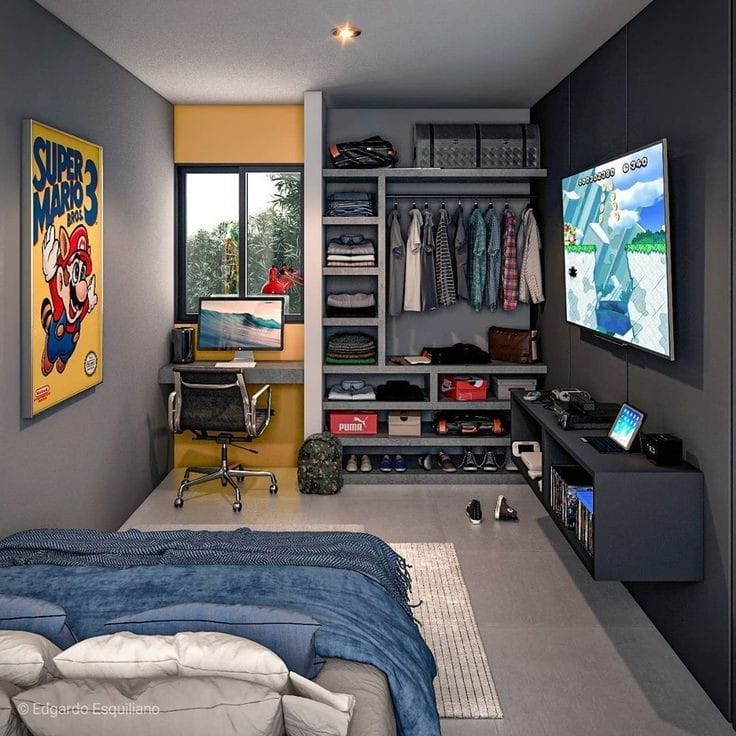 Open Shelving Unit Organizes Clothes and Shoes