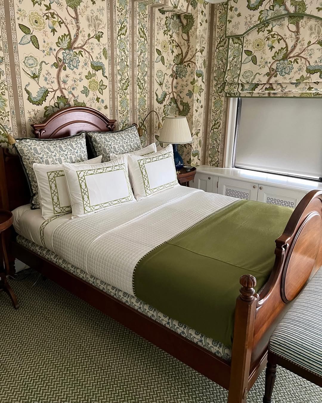 White Pillows With Subtle Green Geometric Borders