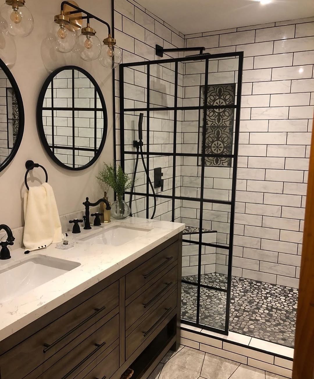 Black Grid Shower Door Adds an Industrial Touch
