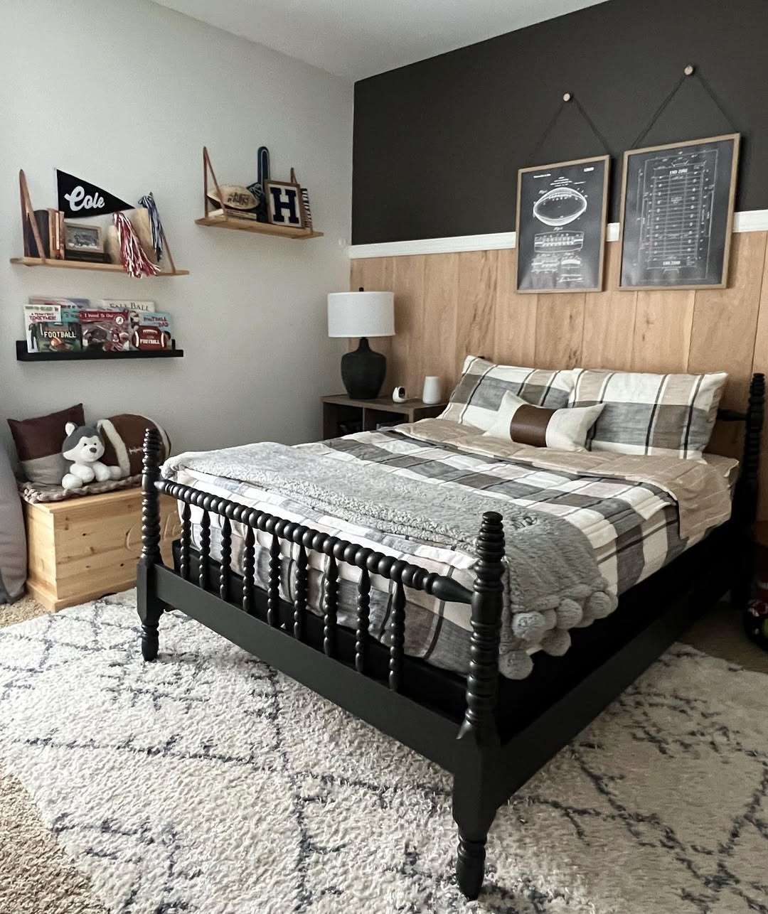 Wooden Plank Wall Adds Warm Texture Behind the Bed