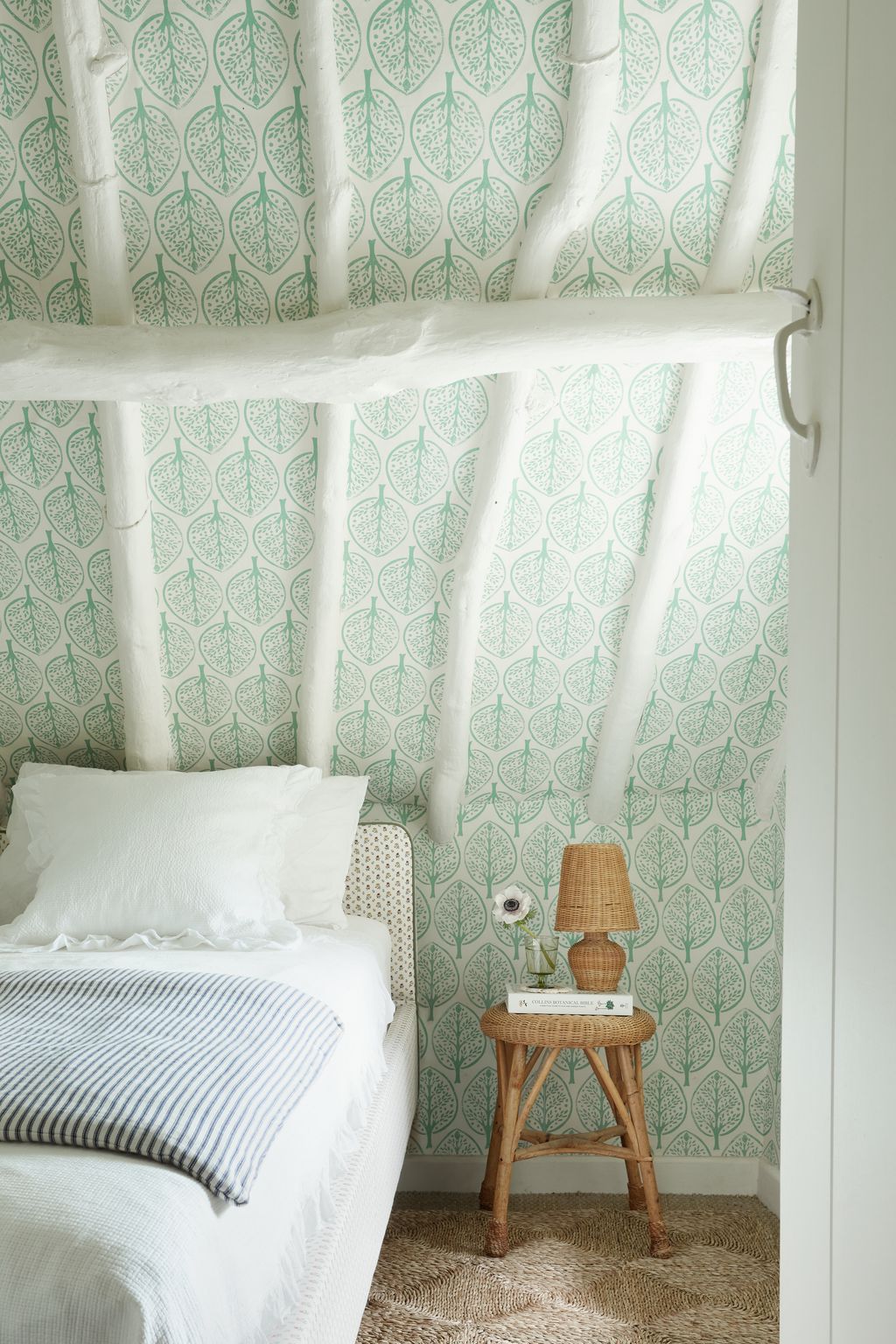 Woven Rattan Stool Holds Bedside Essentials