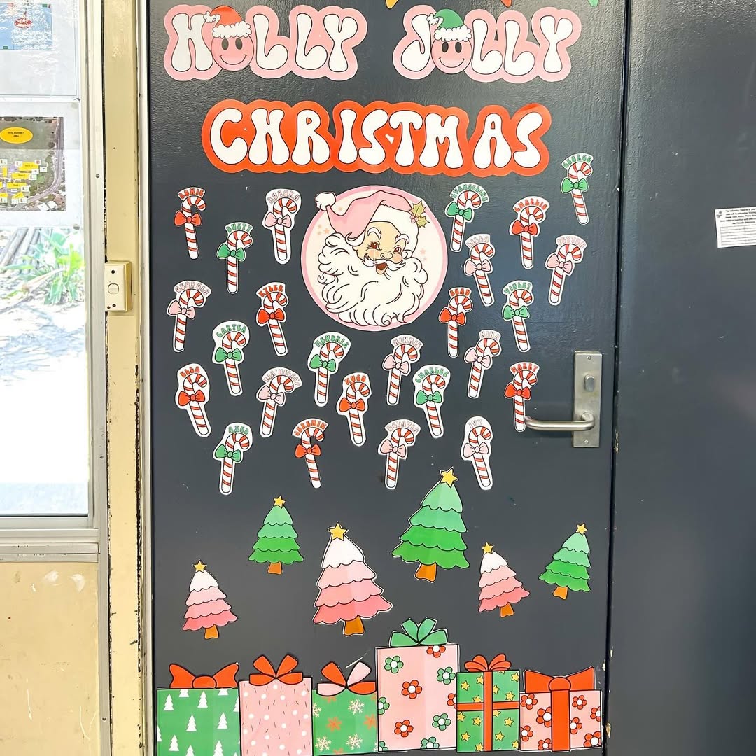 Holly Jolly Door with Santa and Gifts