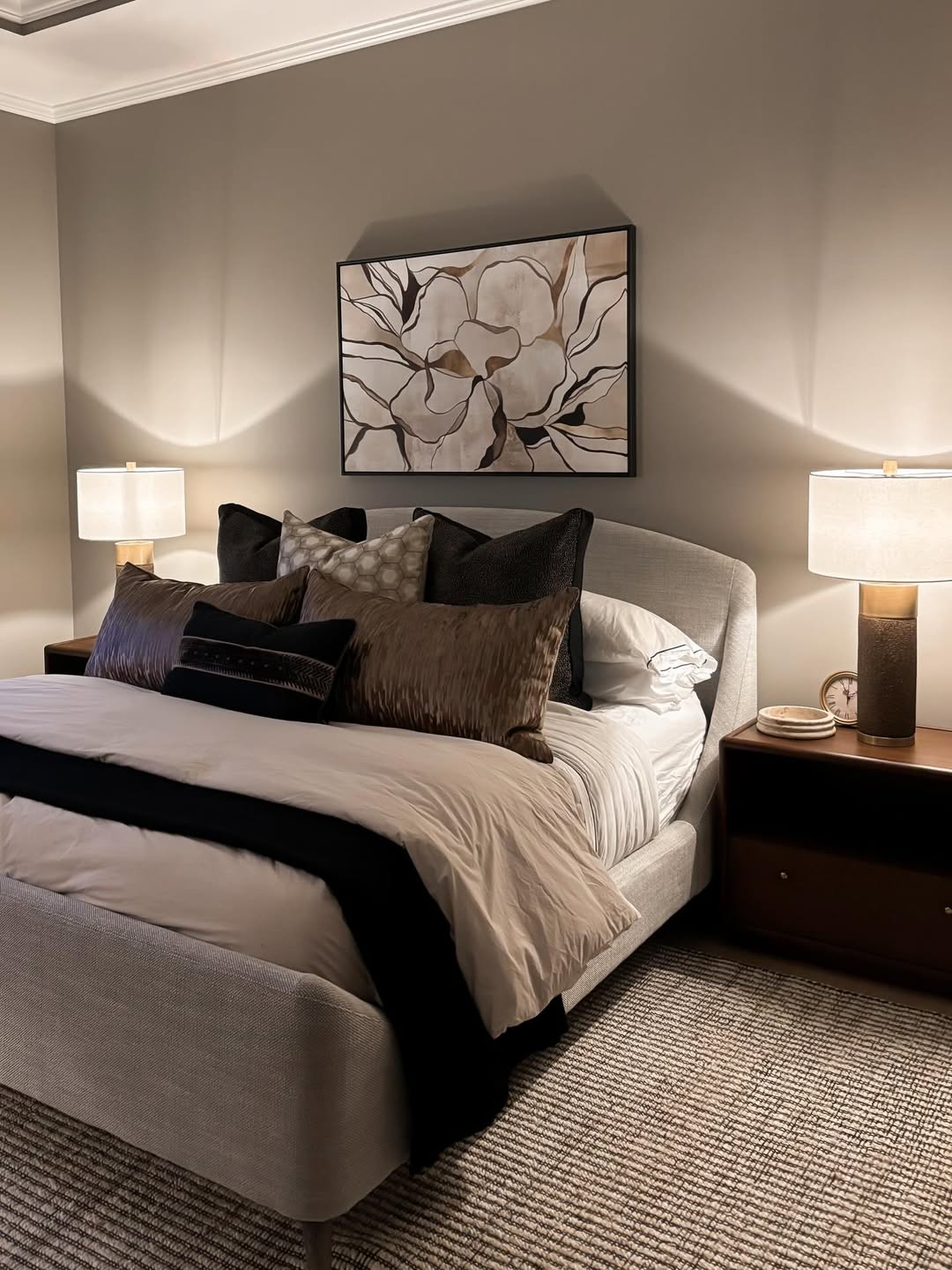 Abstract Floral Art Adds Softness Above the Bed