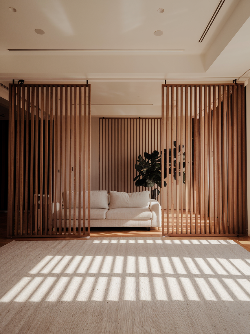 Wooden Slat Dividers That Allow Light and Airflow