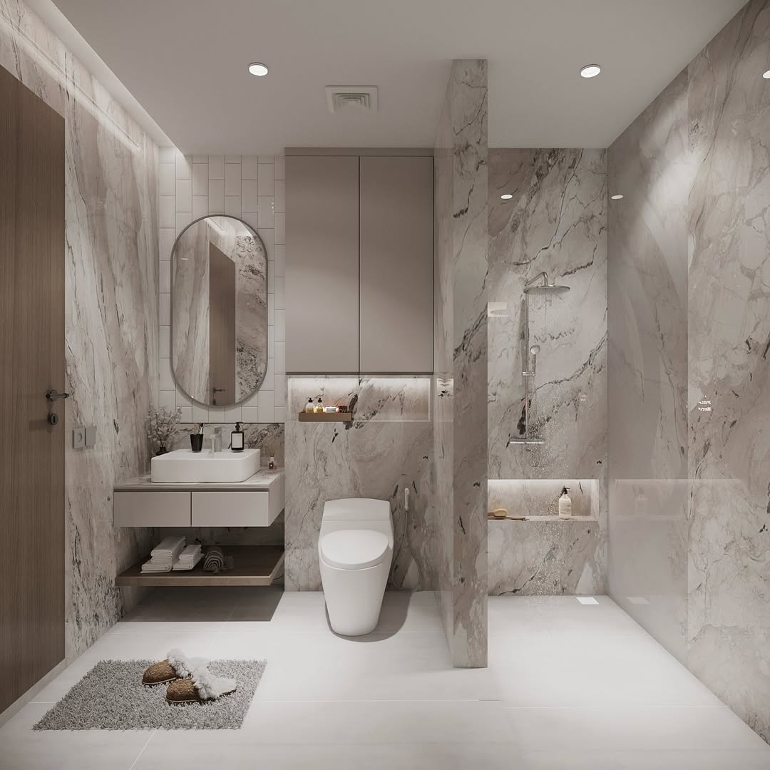 Floating Wood Shelf With Backlighting For Bath Products