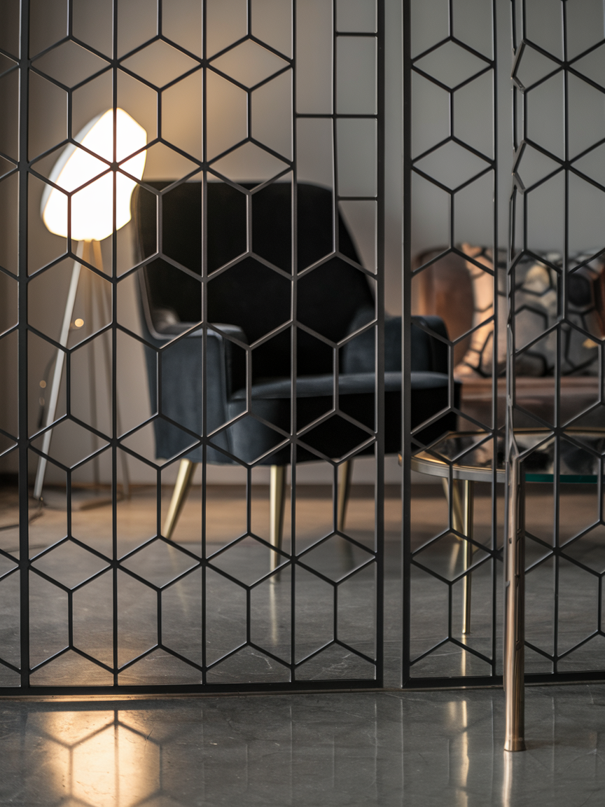 Geometric Metal Screen With Hexagonal Pattern