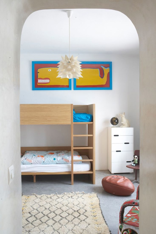 Bold Whale Art Above Bunk Beds Adds Playful Energy