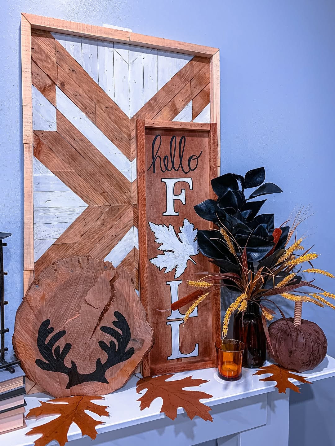 Large Wood Slice With Antlers Adds Rustic Charm