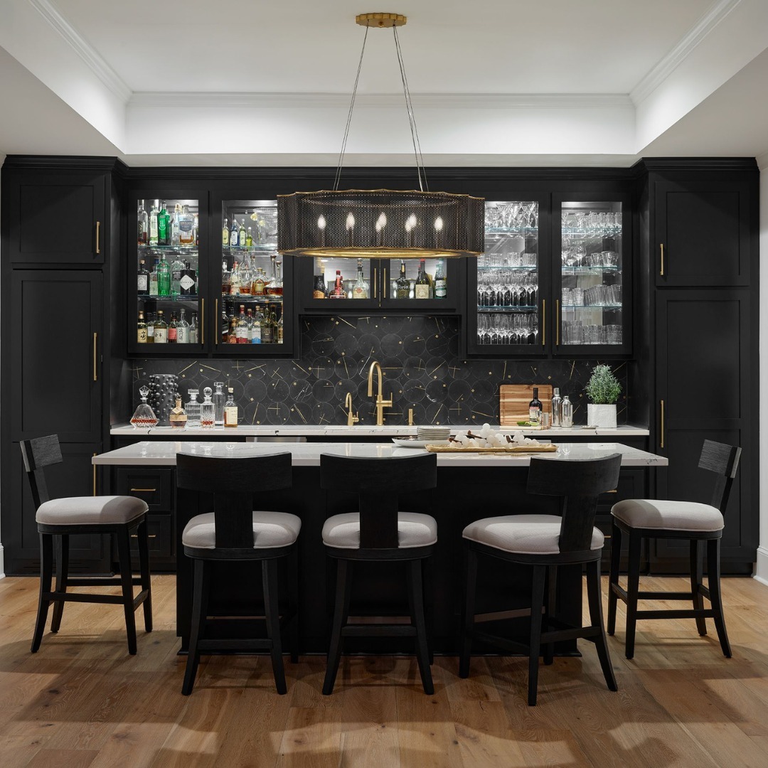 Black Bar with Geometric Tile Backsplash