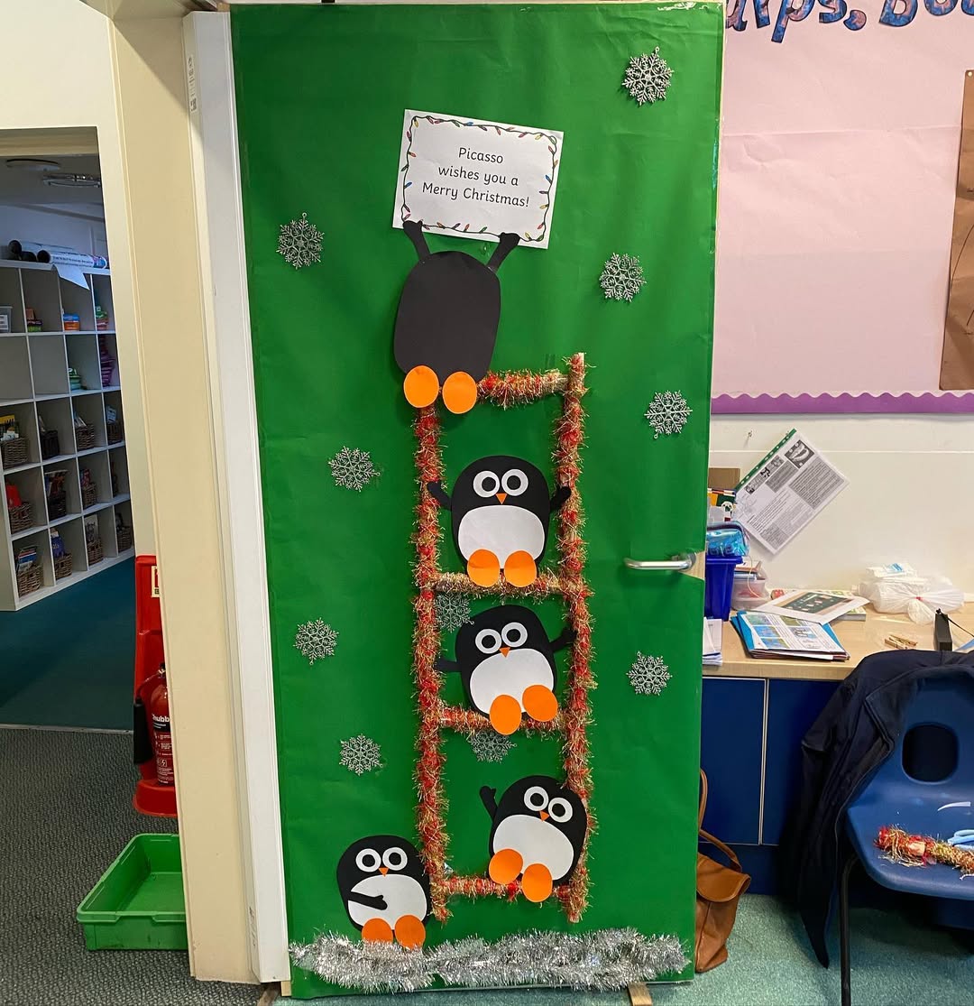 Penguins Climbing for a Christmas Greeting