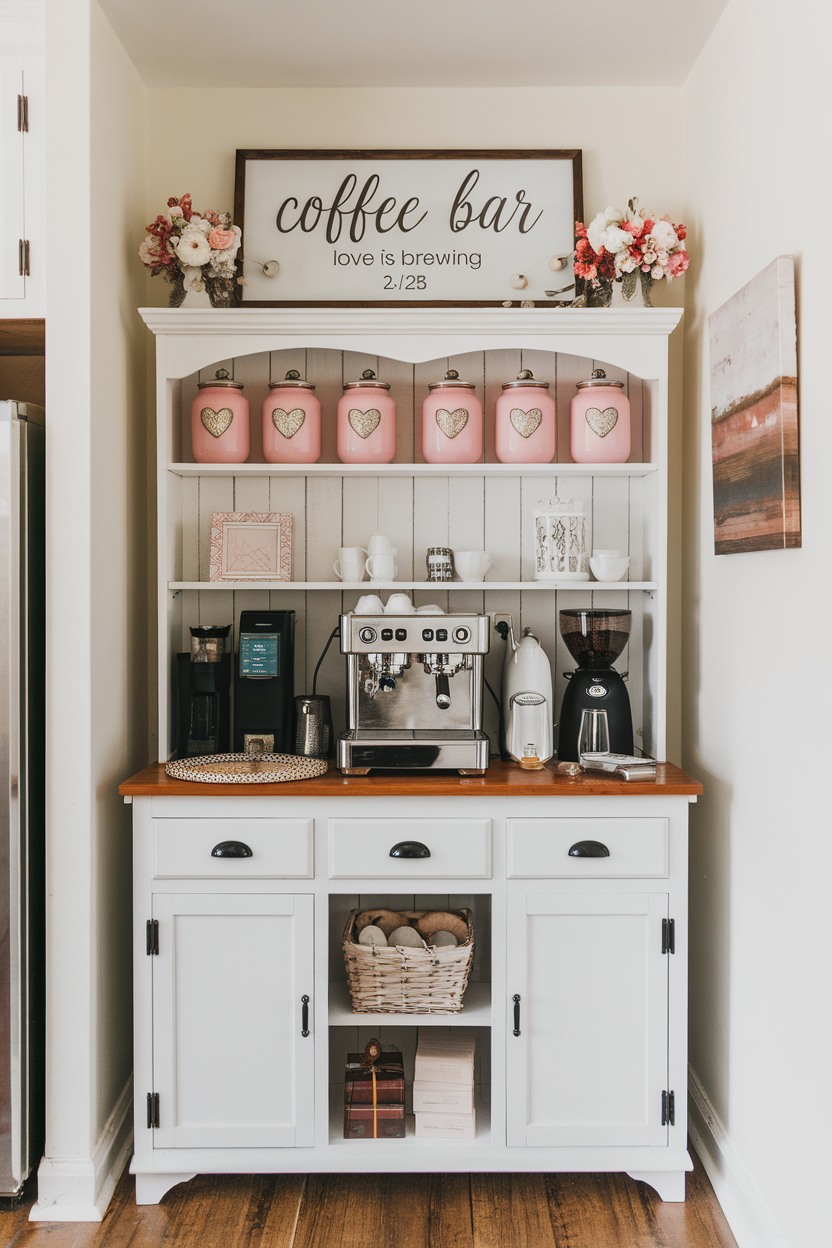 Pink Heart-Embellished Jars for Coffee Bar Storage