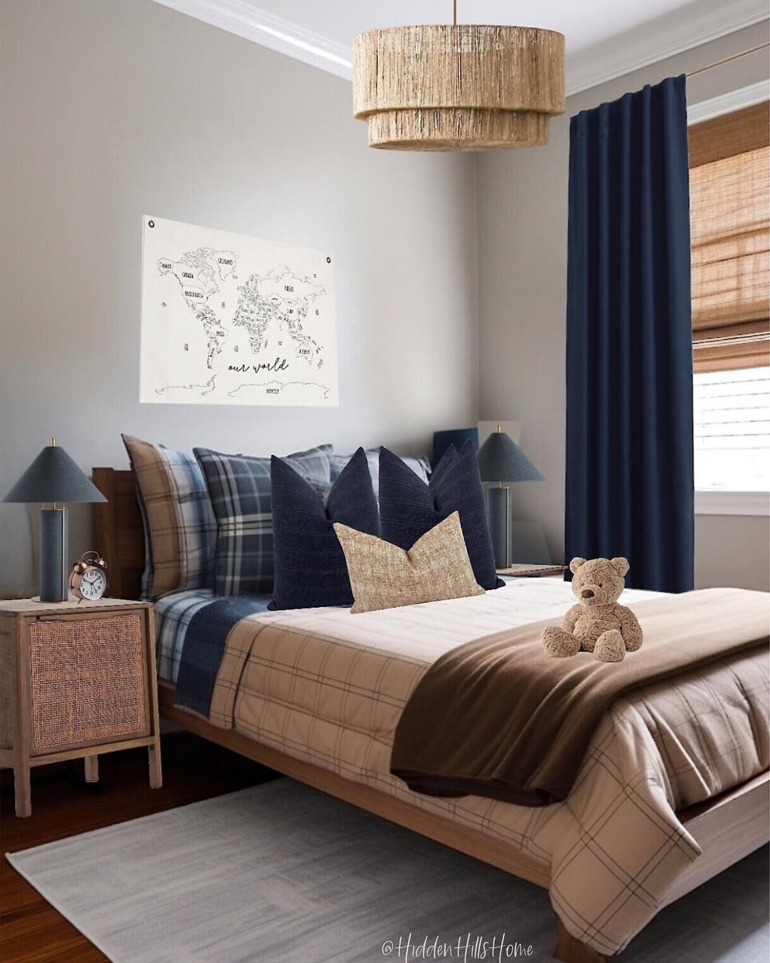 Fabric World Map Adds Educational Decor Above the Bed