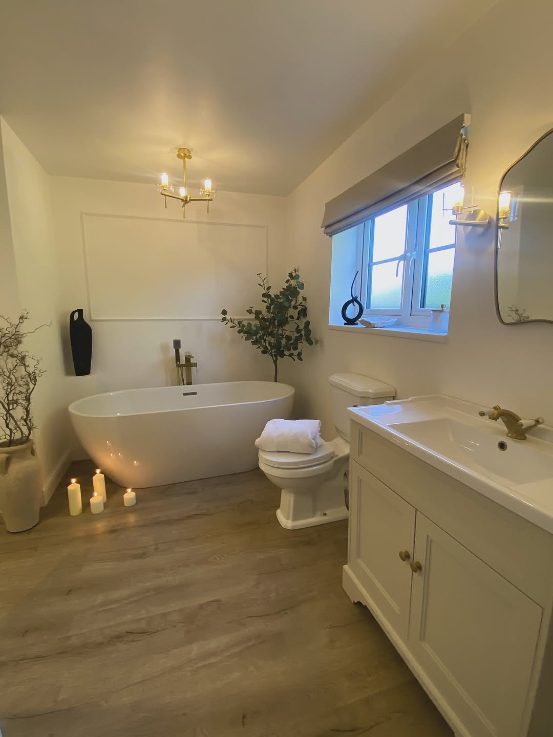 Candles Create Ambiance Around the Freestanding Tub