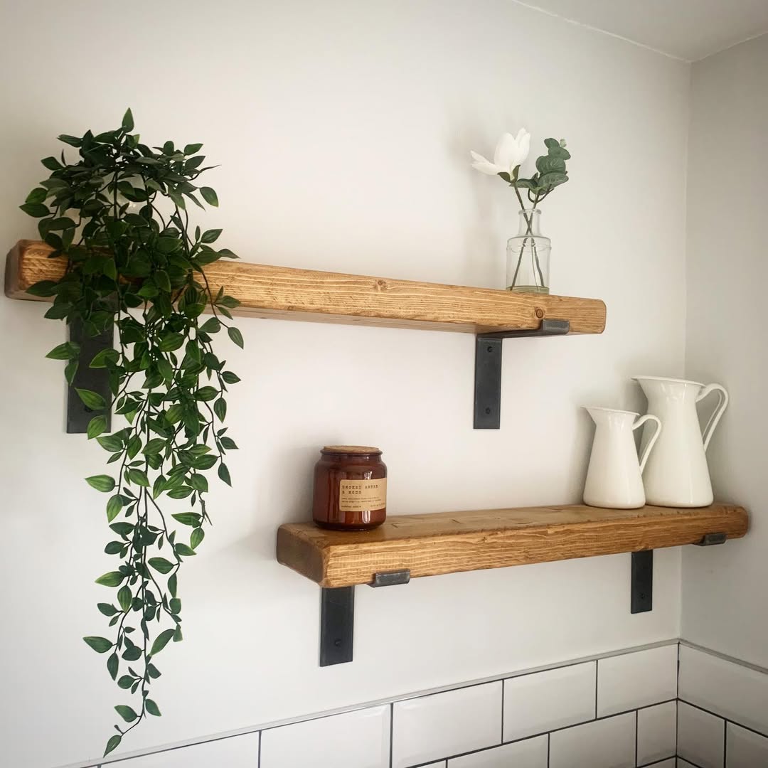 Rustic Wood Shelves With Cascading Greenery