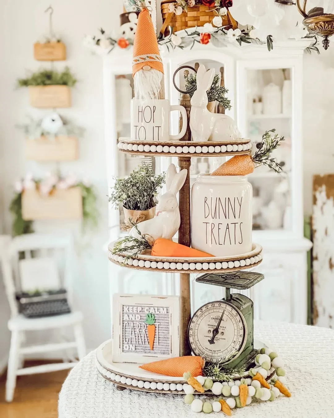 Tiered Tray With Bunny and Carrot Accents