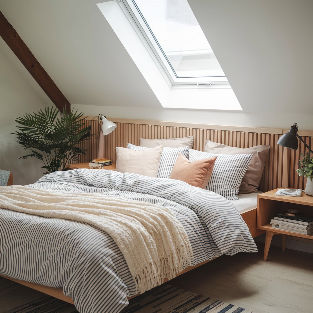 Slatted Wood Headboard Creates a Textured Focal Point