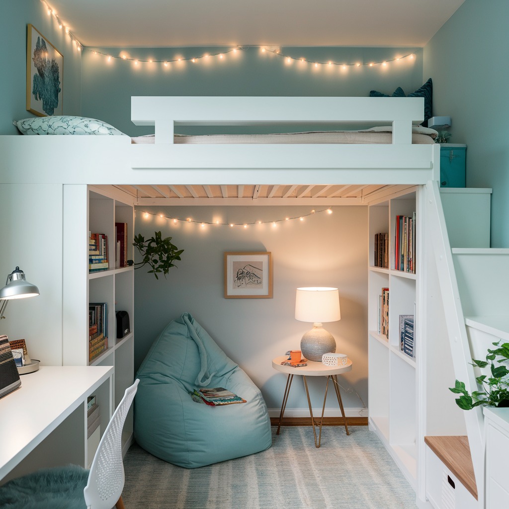 Loft Bed With Integrated Shelving and Desk