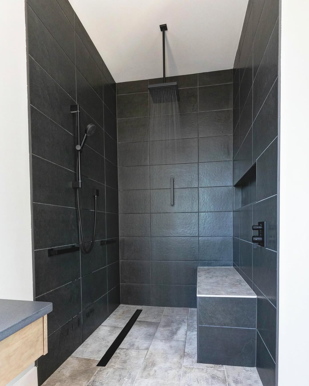 Dark Tile Creates a Sleek, Modern Shower