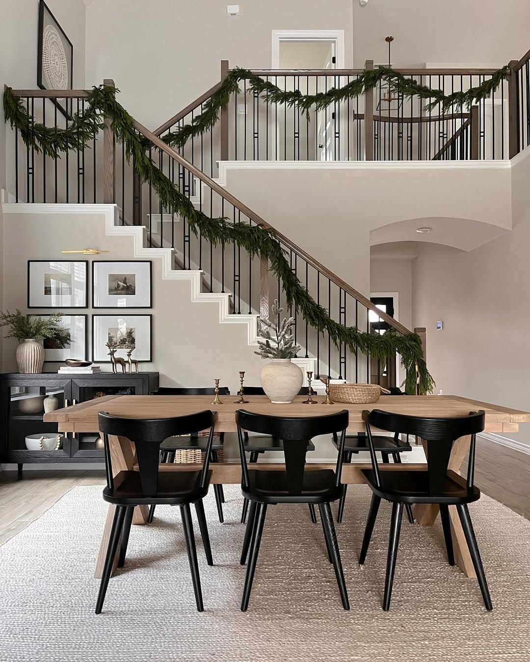 Simple Evergreen Garland Along Stair Railings