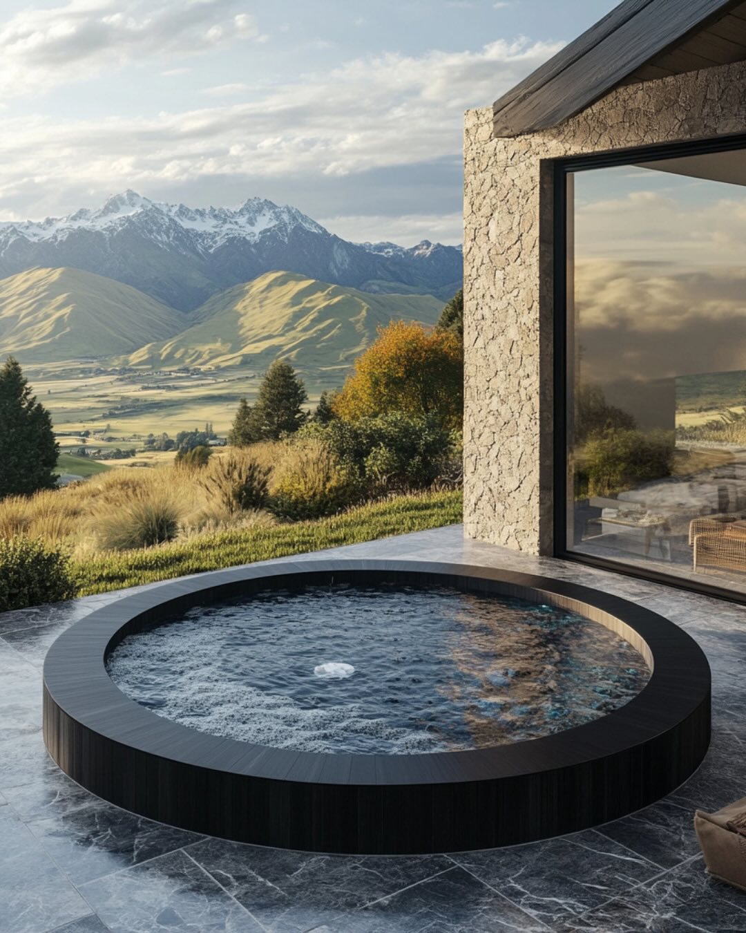 Circular Hot Tub With Dark Wood Cladding for a Modern Look
