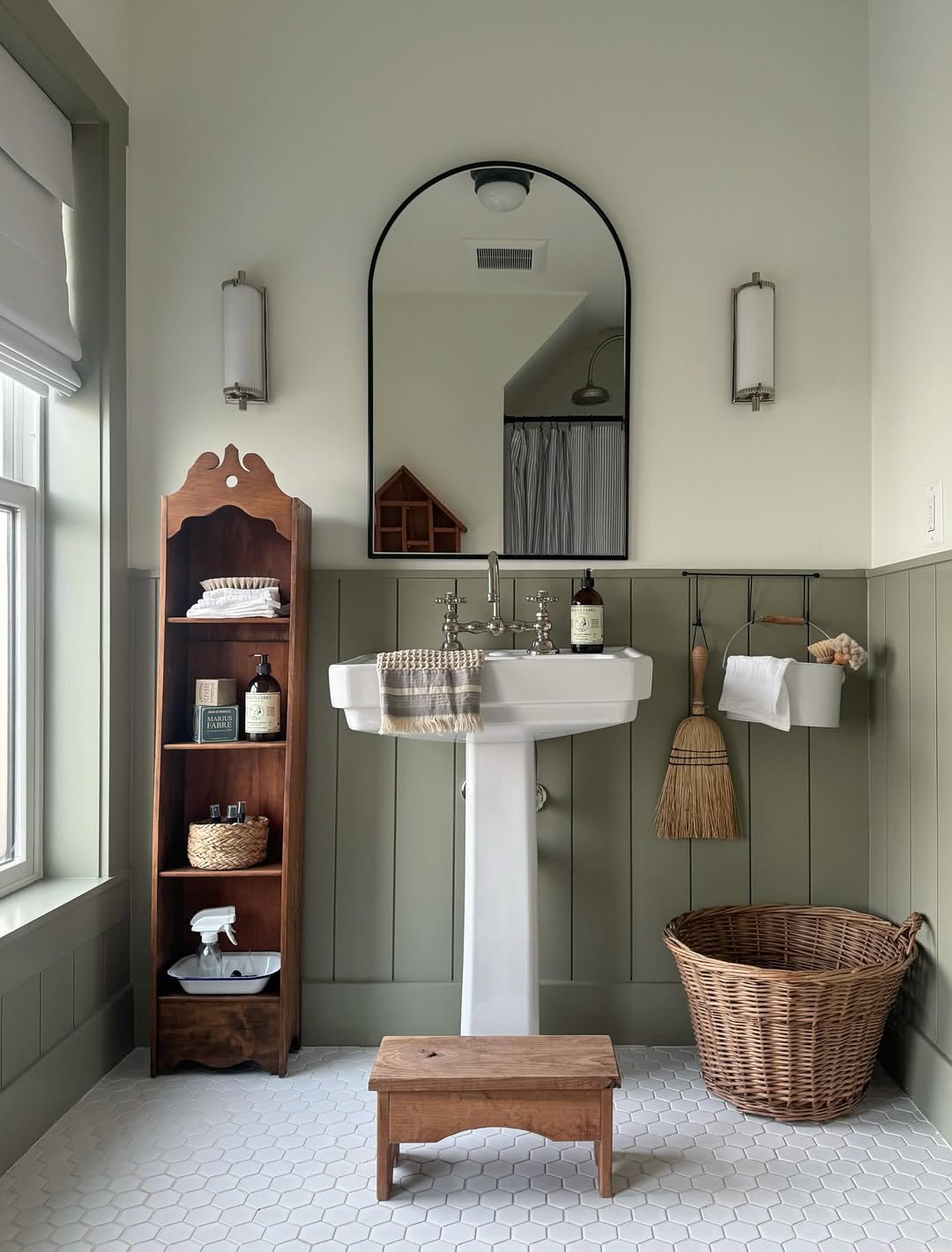 Wooden Step Stool Adds Charm and Utility Near the Sink