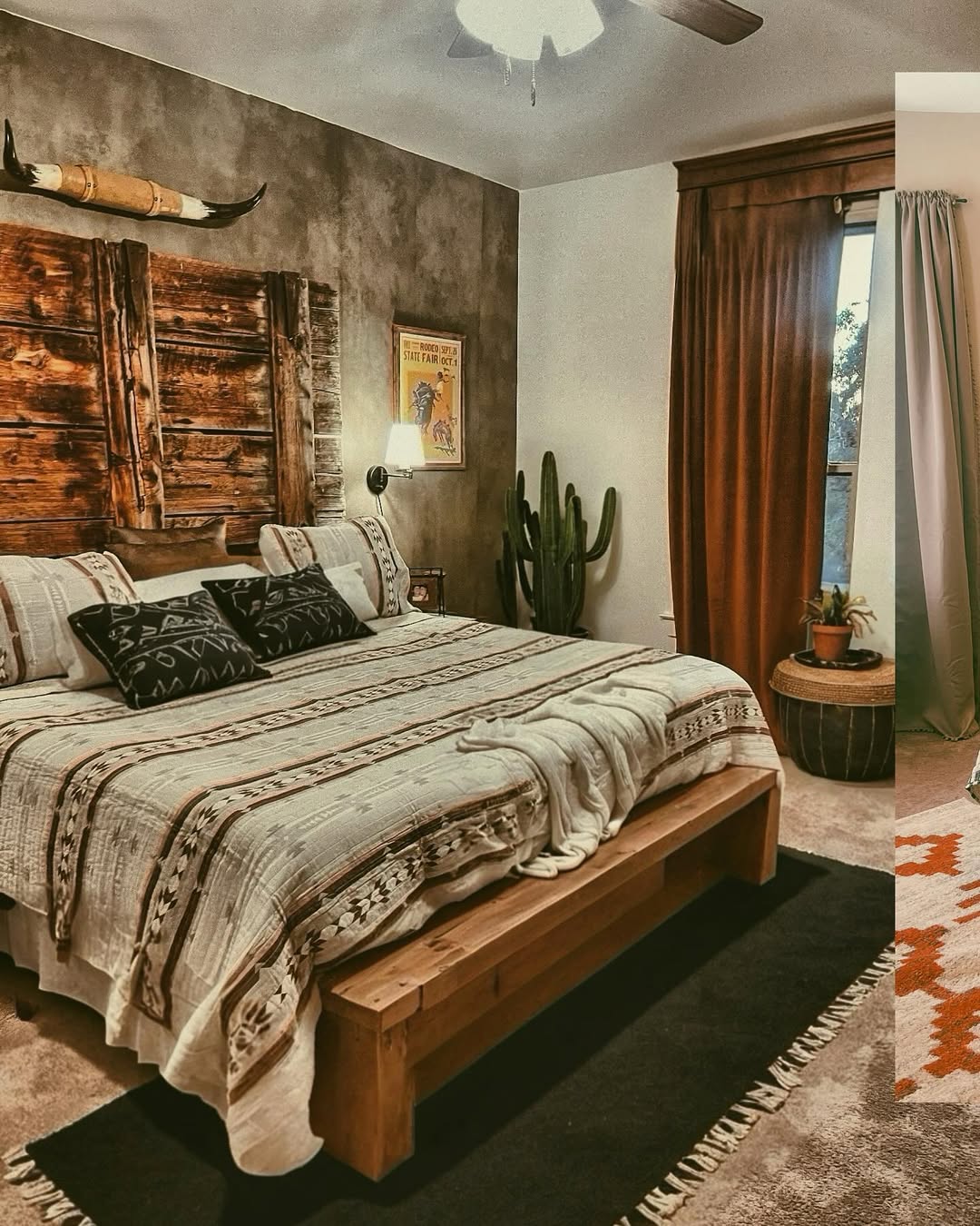 Rustic Headboard Features a Built-in Ledge