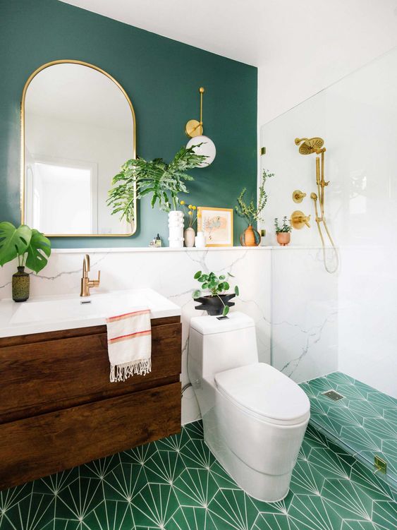 Green Geometric Floor Tiles Add a Playful Pattern