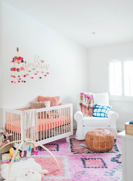 Pom-Pom Mobile Adds a Burst of Color Above the Crib