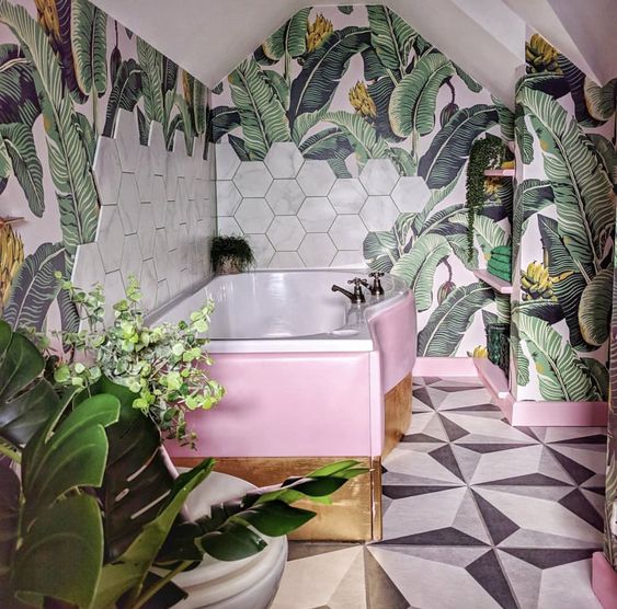 Pink Bathtub Accented With Metallic Gold Trim
