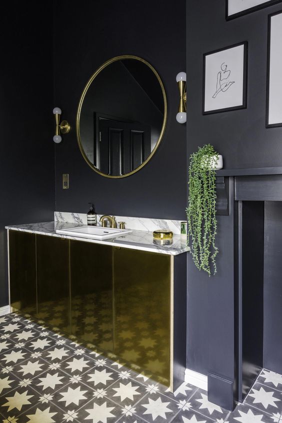 Gold Cabinet Facades Add Glamour To Marble Vanity