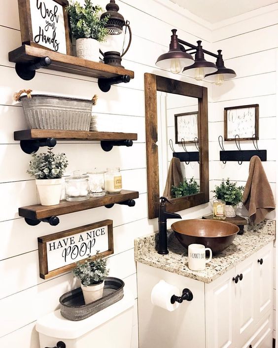 Rustic Wooden Shelves With Metal Pipe Brackets