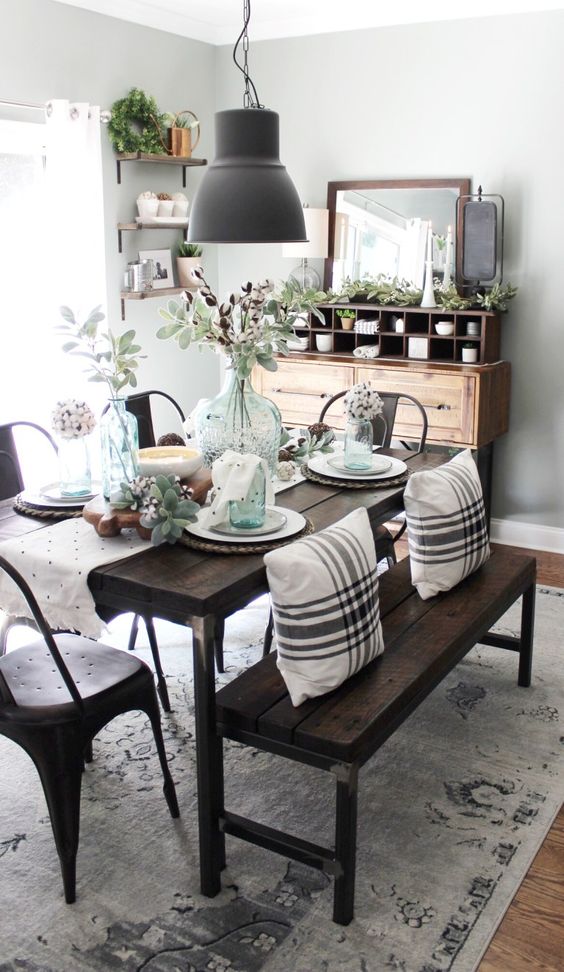 Wooden Bench With Plaid Pillows Adds Cozy Seating