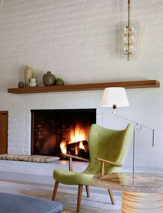 Wooden Mantel Shelf with Ceramic Vases